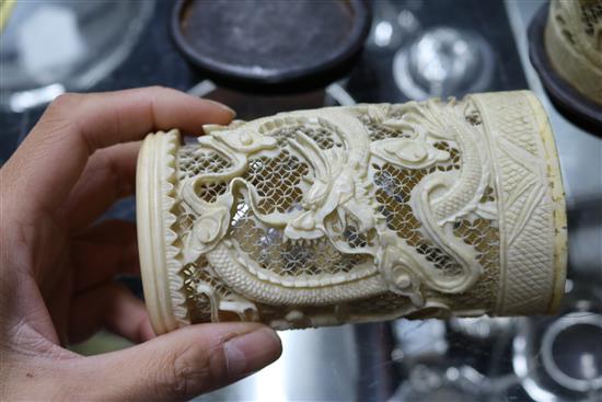 A pair of Chinese ivory dragon vases, late 19th century